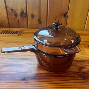 Visions Amber 1.5 Qt Double Boiler/Saucepan & Insert w/Glass Lid